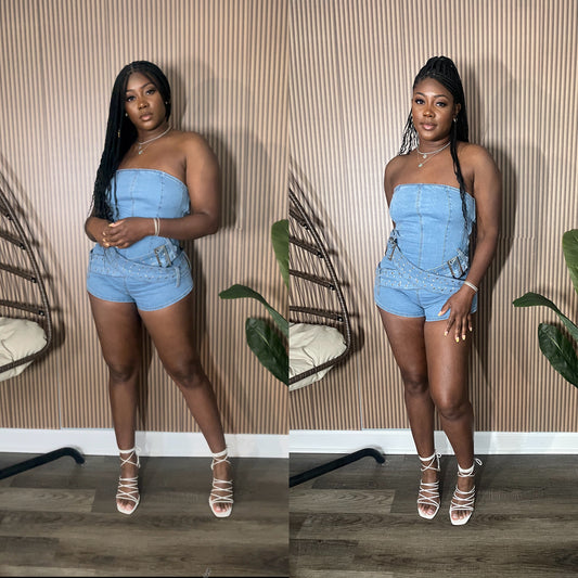 Diamond Denim Romper