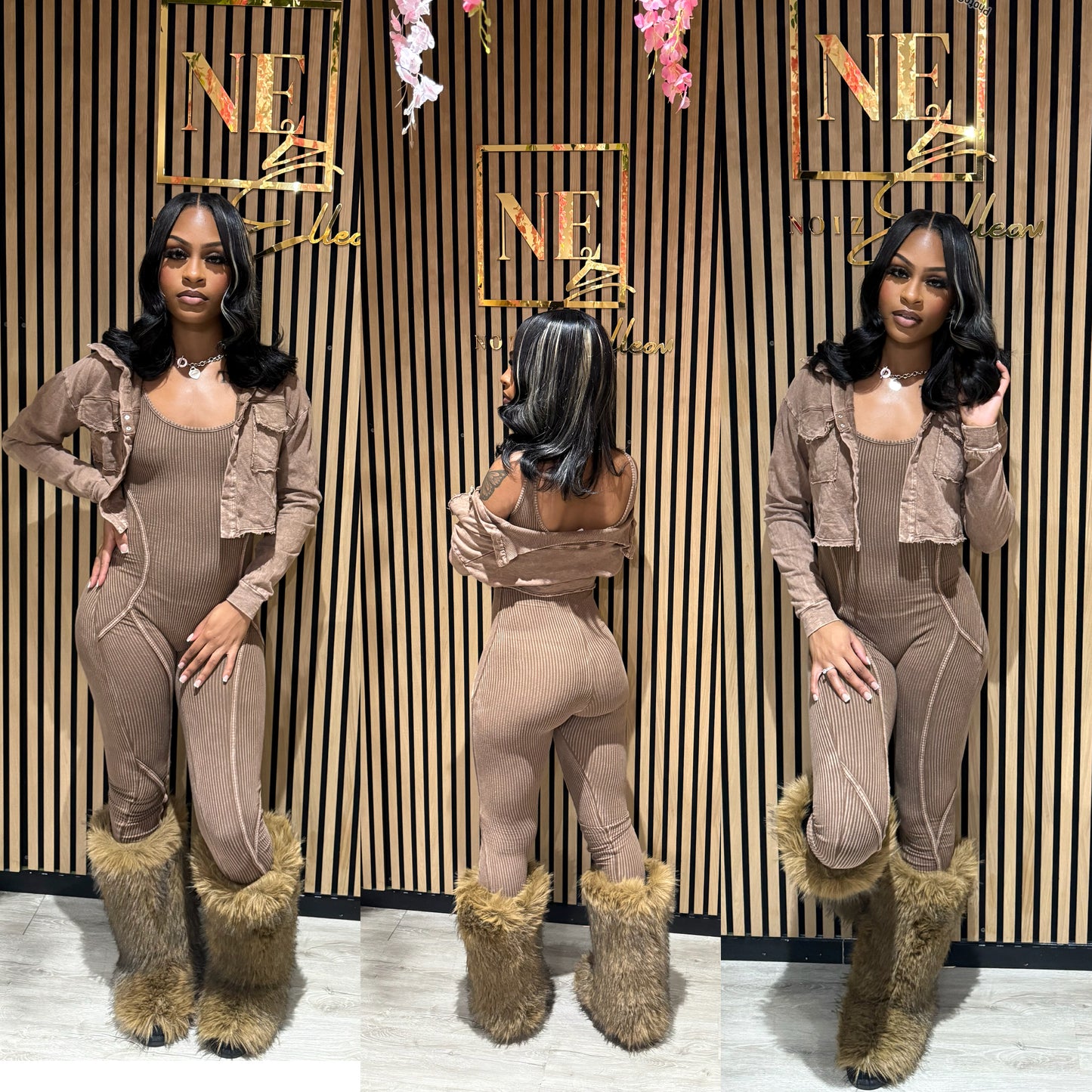 Jameka Jumpsuit Set (Brown)