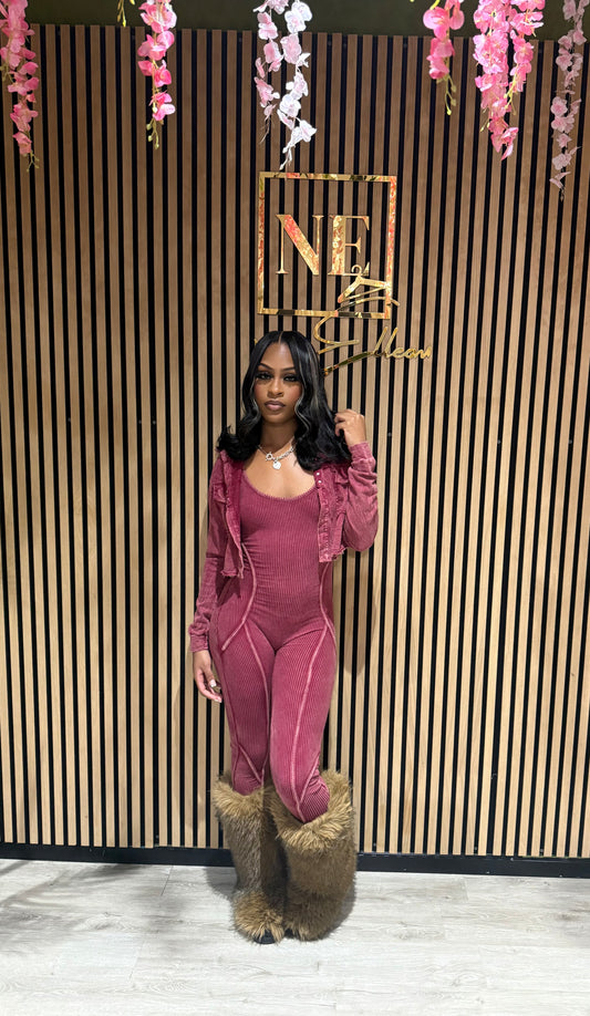 Jameka Jumpsuit Set (MAROON)
